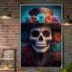 Quadro Decorativo Caveira Mexicana Realista Com Chap�u De Flores