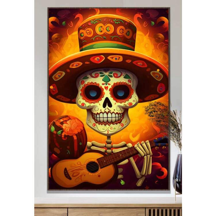 Quadro Decorativo Caveira Mexicana Tocando Violo