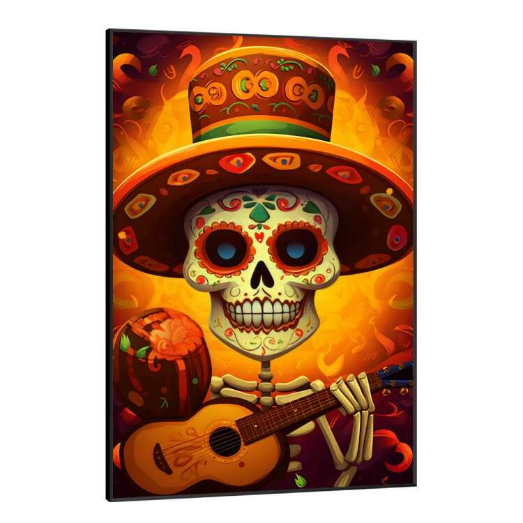 Quadro Decorativo Caveira Mexicana Tocando Violo