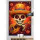 Quadro Decorativo Caveira Mexicana Tocando Viol�o Tons de Laranja