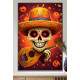 Quadro Decorativo Caveira Mexicana Tocando Viol�o Tons de Laranja
