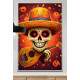 Quadro Decorativo Caveira Mexicana Tocando Viol�o Tons de Laranja