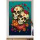 Quadro Decorativo Duas Caveiras Mexicanas Com Fundo Verde