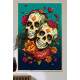 Quadro Decorativo Duas Caveiras Mexicanas Com Fundo Verde