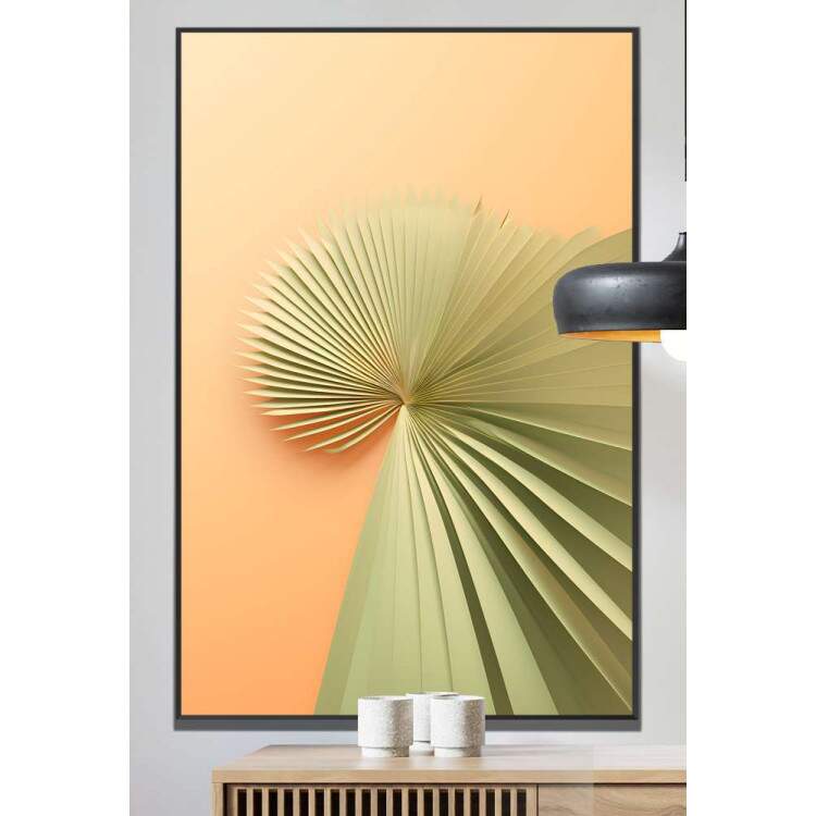 Quadro Decorativo Abstrato Detalhes Verdes Fundo Laranja