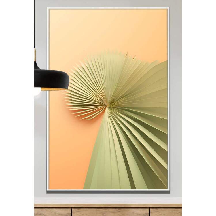 Quadro Decorativo Abstrato Detalhes Verdes Fundo Laranja