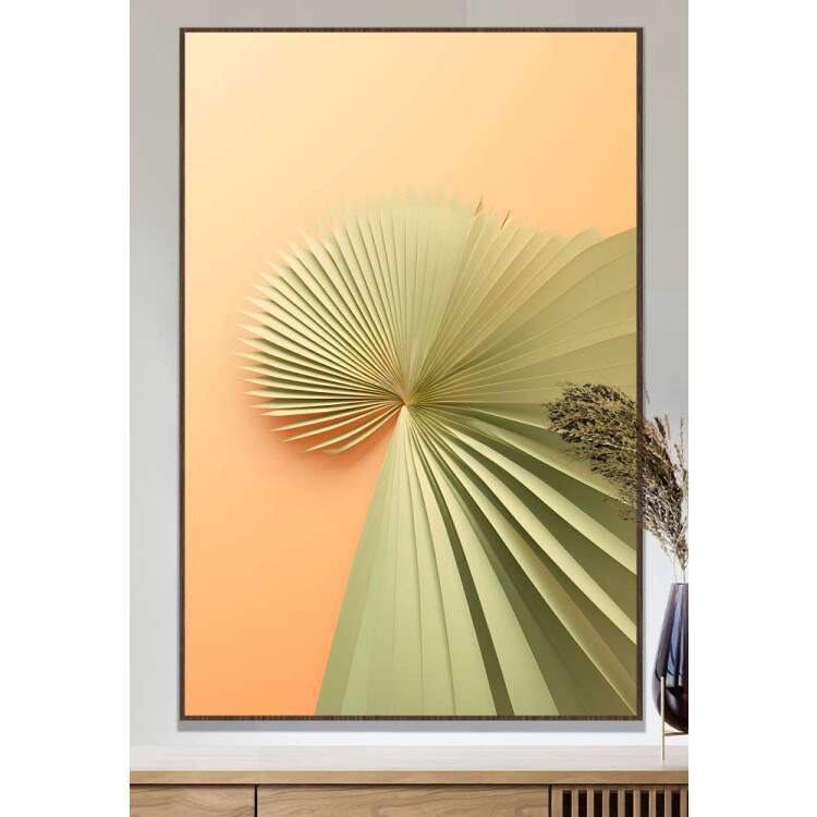 Quadro Decorativo Abstrato Detalhes Verdes Fundo Laranja