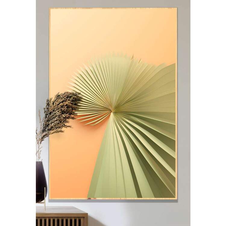 Quadro Decorativo Abstrato Detalhes Verdes Fundo Laranja