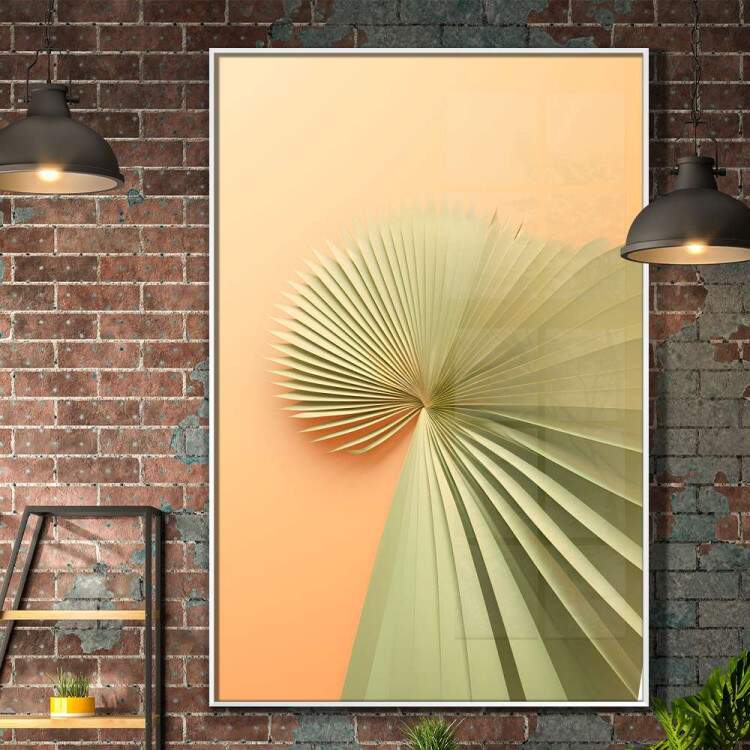 Quadro Decorativo Abstrato Detalhes Verdes Fundo Laranja