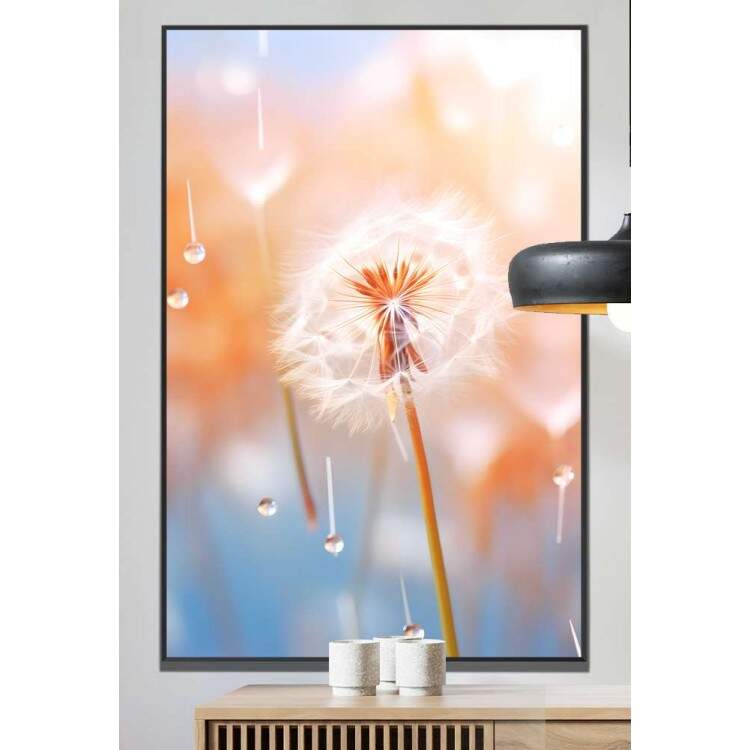 Quadro Decorativo Dente-de-Leo Laranja Voando com Vento e gua