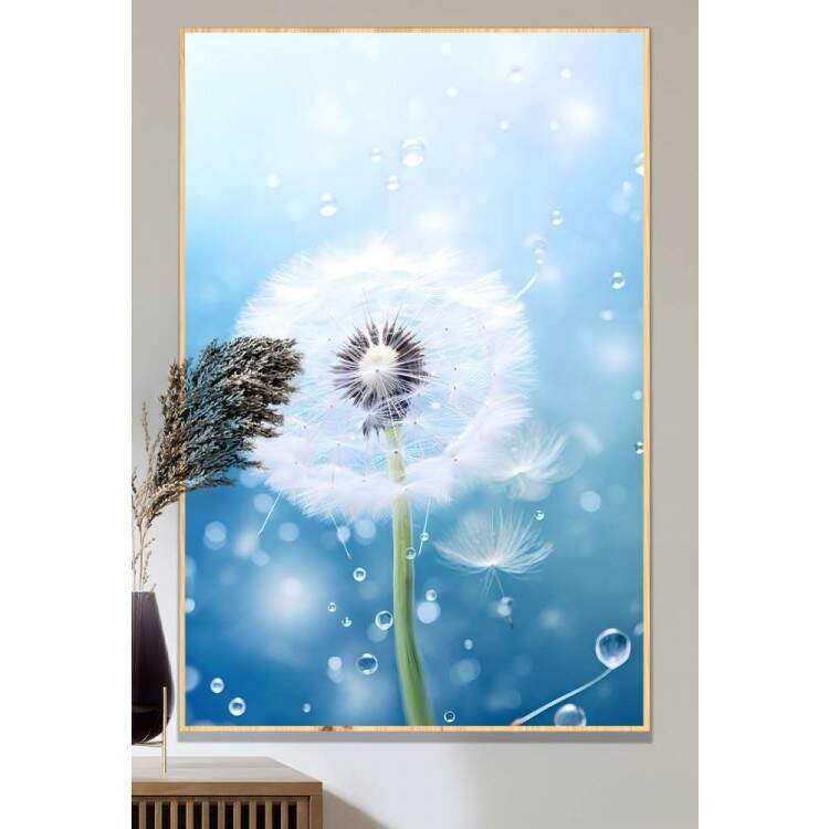 Quadro Decorativo Dente-de-Leo Voando com Fundo Azul