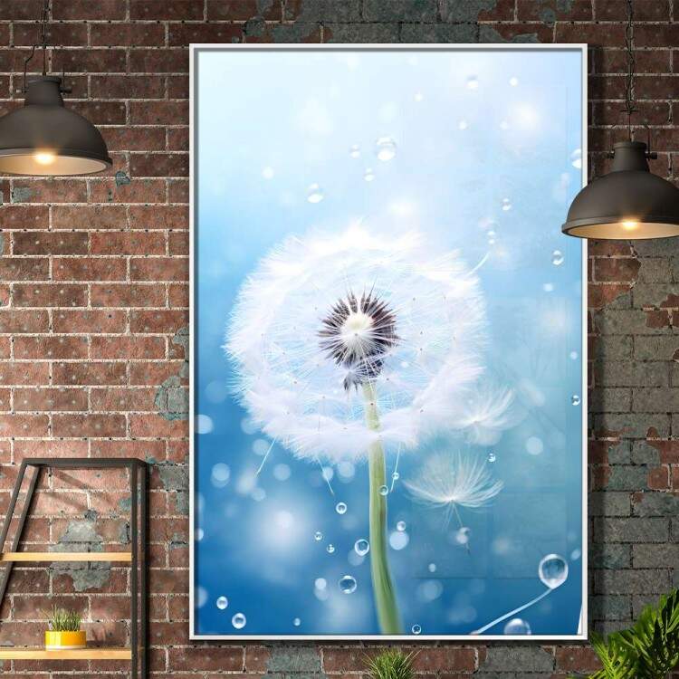 Quadro Decorativo Dente-de-Leo Voando com Fundo Azul