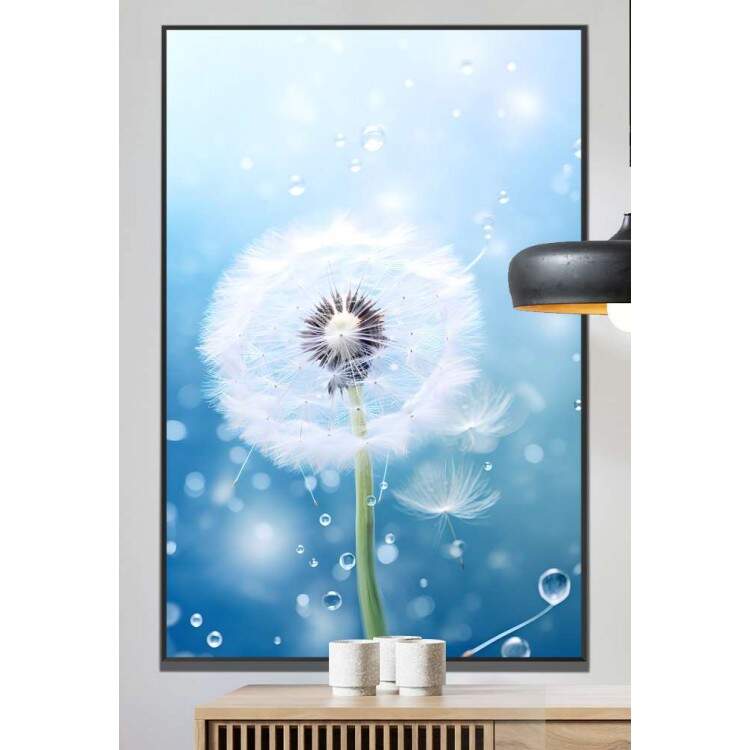 Quadro Decorativo Dente-de-Leo Voando com Fundo Azul