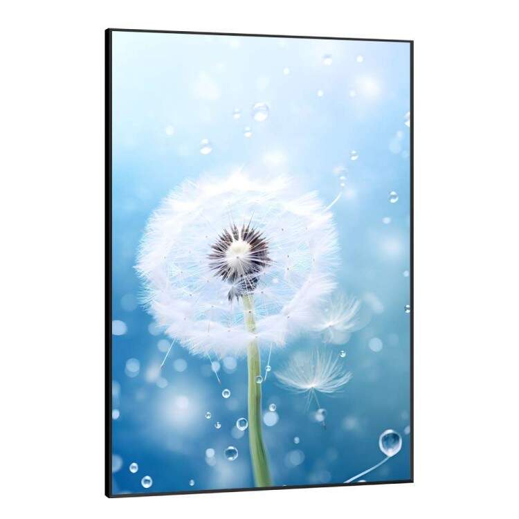 Quadro Decorativo Dente-de-Leo Voando com Fundo Azul