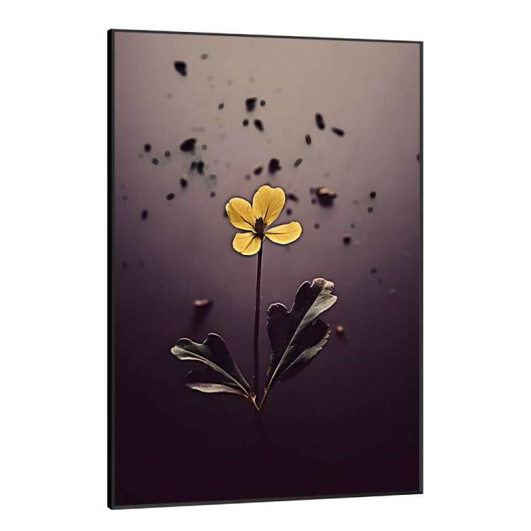 Quadro Decorativo Flor Amarela Minimalista Fundo Roxo