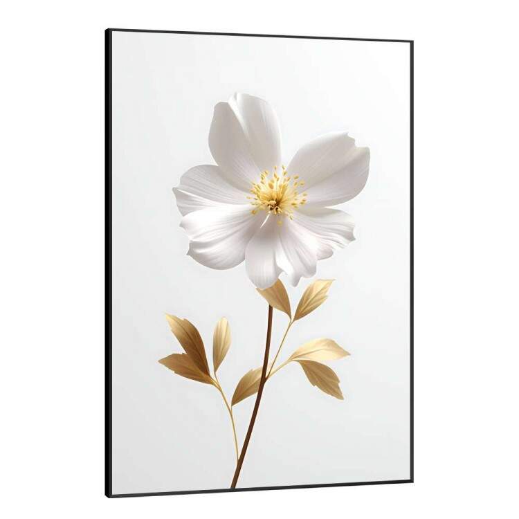 Quadro Decorativo Flor Branca com Caule Dourado