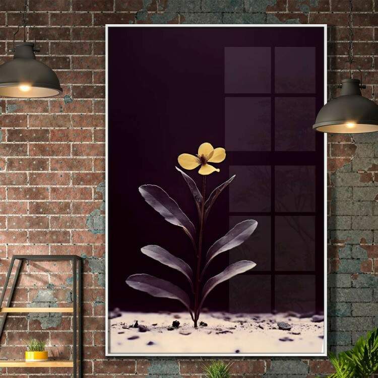 Quadro Decorativo Flor Minimalista Ptalas Amarelas Fundo Roxo