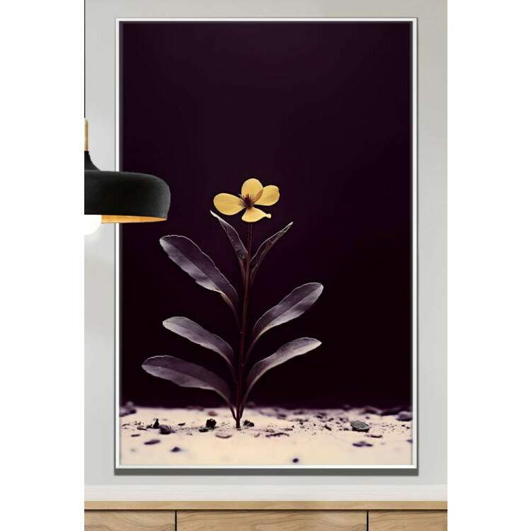 Quadro Decorativo Flor Minimalista Ptalas Amarelas Fundo Roxo