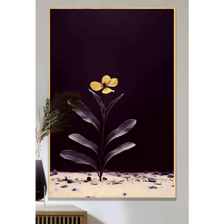 Quadro Decorativo Flor Minimalista Ptalas Amarelas Fundo Roxo