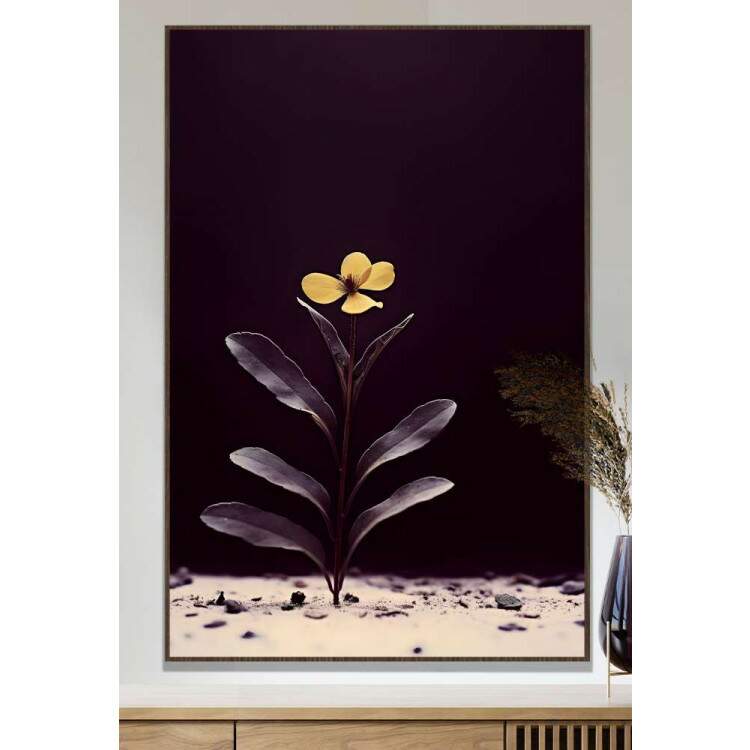 Quadro Decorativo Flor Minimalista Ptalas Amarelas Fundo Roxo