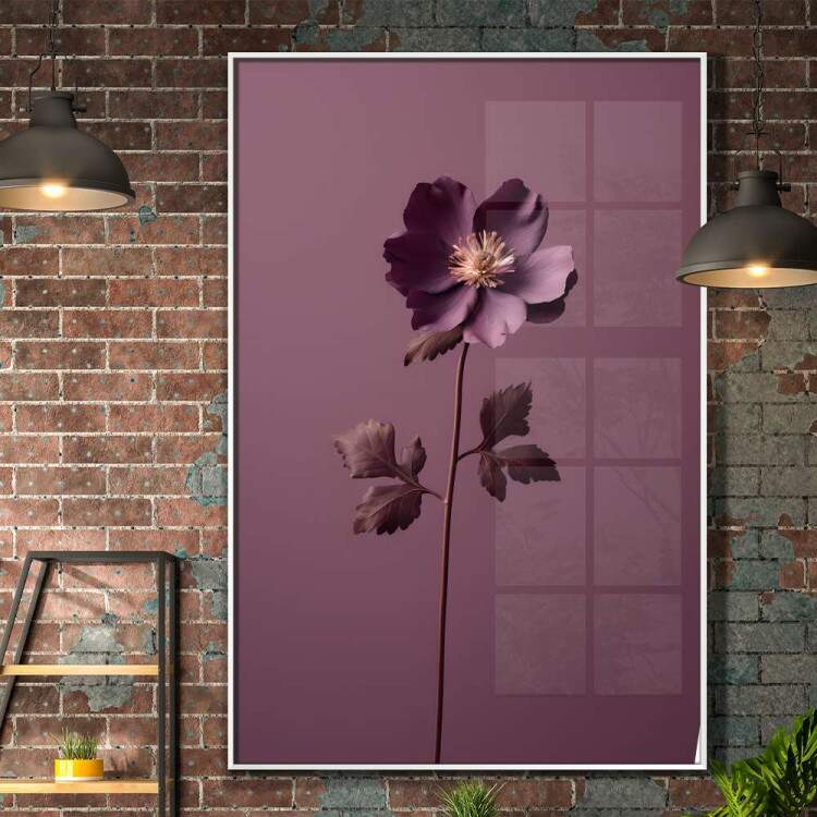 Quadro Decorativo Flor Roxa Fundo Roxo