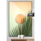 Quadro Decorativo Folha de Palmeira Com C�rculo Laranja no Centro Boho