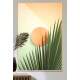 Quadro Decorativo Folha de Palmeira Com C�rculo Laranja no Centro Boho