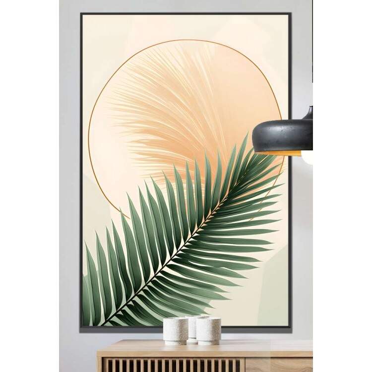 Quadro Decorativo Folha de Palmeira Tons de Laranja Pastel Boho