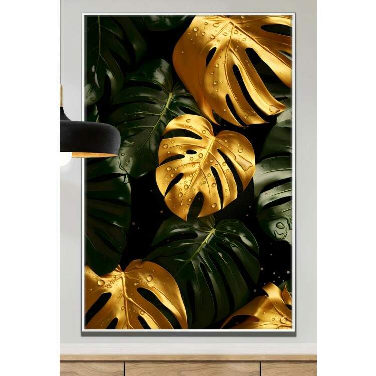 Quadro Decorativo Folhas de Monstera Douradas