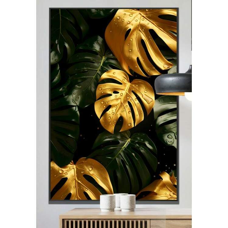 Quadro Decorativo Folhas de Monstera Douradas