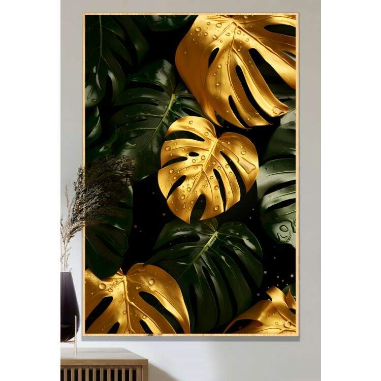 Quadro Decorativo Folhas de Monstera Douradas