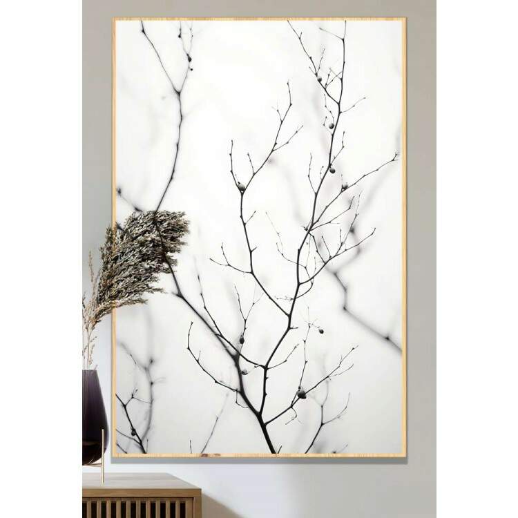 Quadro Decorativo Galho Com Folhas Secas Com Fundo Embaado