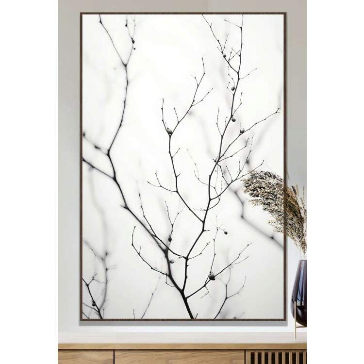 Quadro Decorativo Galho Com Folhas Secas Com Fundo Embaado