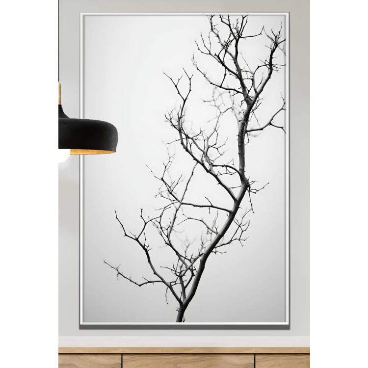 Quadro Decorativo Galho com Folhas Secas Preto e Branco