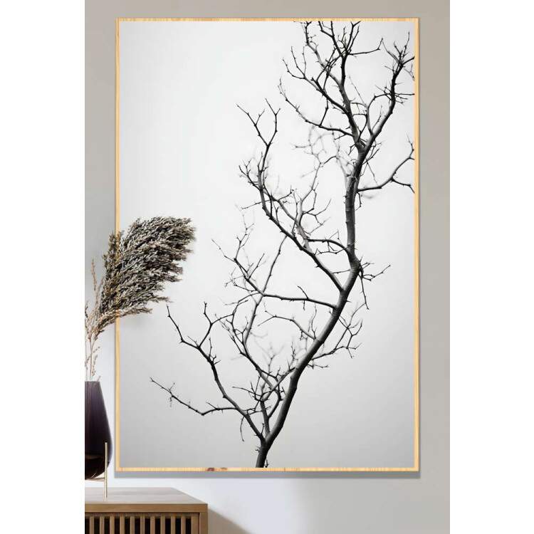 Quadro Decorativo Galho com Folhas Secas Preto e Branco