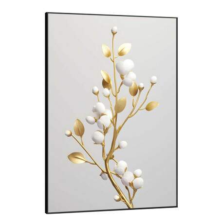 Quadro Decorativo Planta com Caule Dourado e Ptalas Brancas