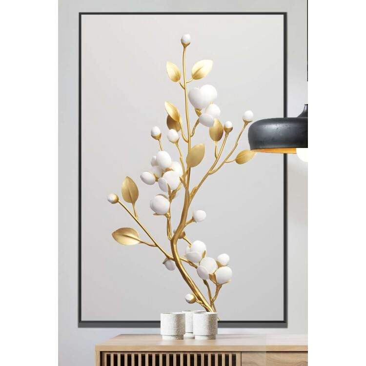 Quadro Decorativo Planta com Caule Dourado e Ptalas Brancas
