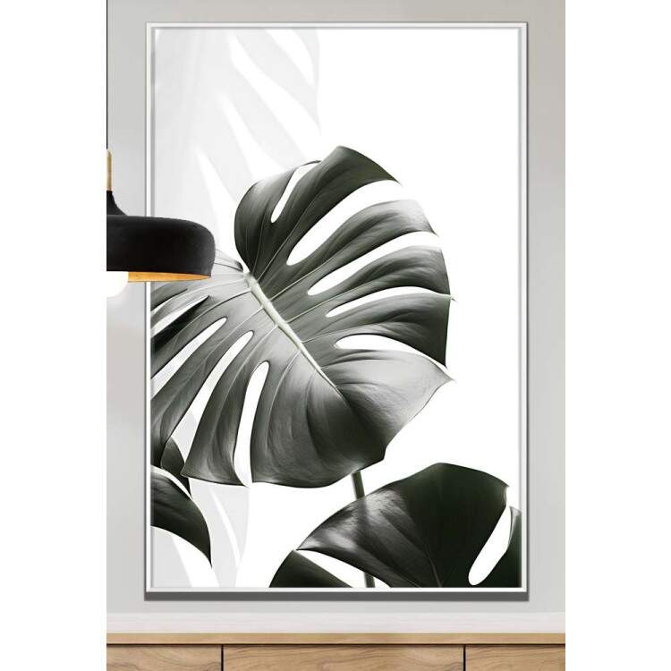 Quadro Decorativo Planta Monstera Efeito Preto e Branco