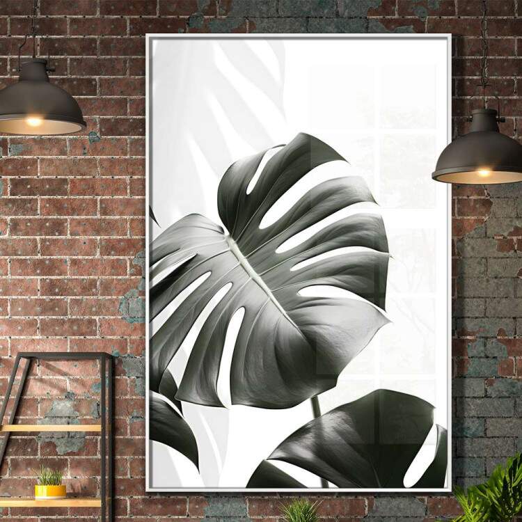 Quadro Decorativo Planta Monstera Efeito Preto e Branco