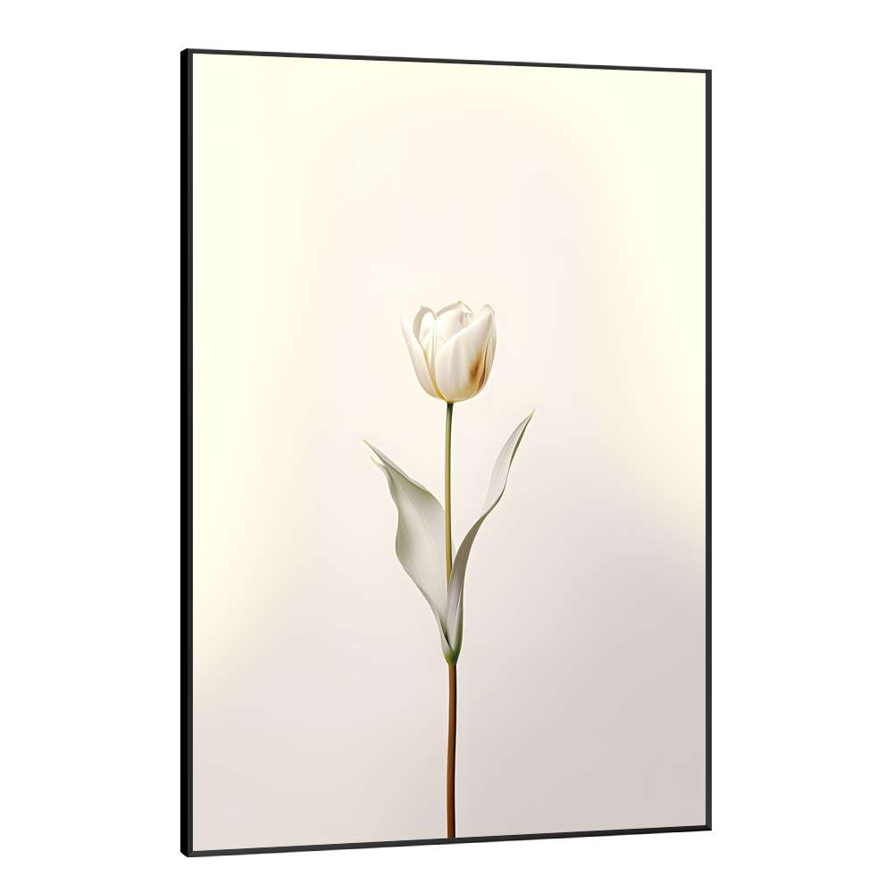 Quadro Decorativo Tulipa com Caule Dourado e Flores Brancas