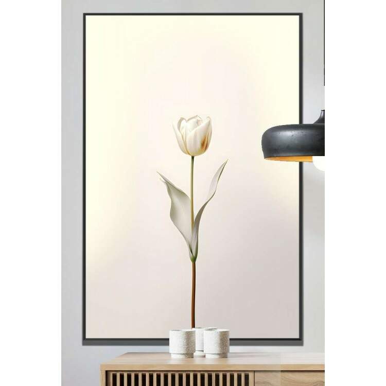 Quadro Decorativo Tulipa com Caule Dourado e Flores Brancas