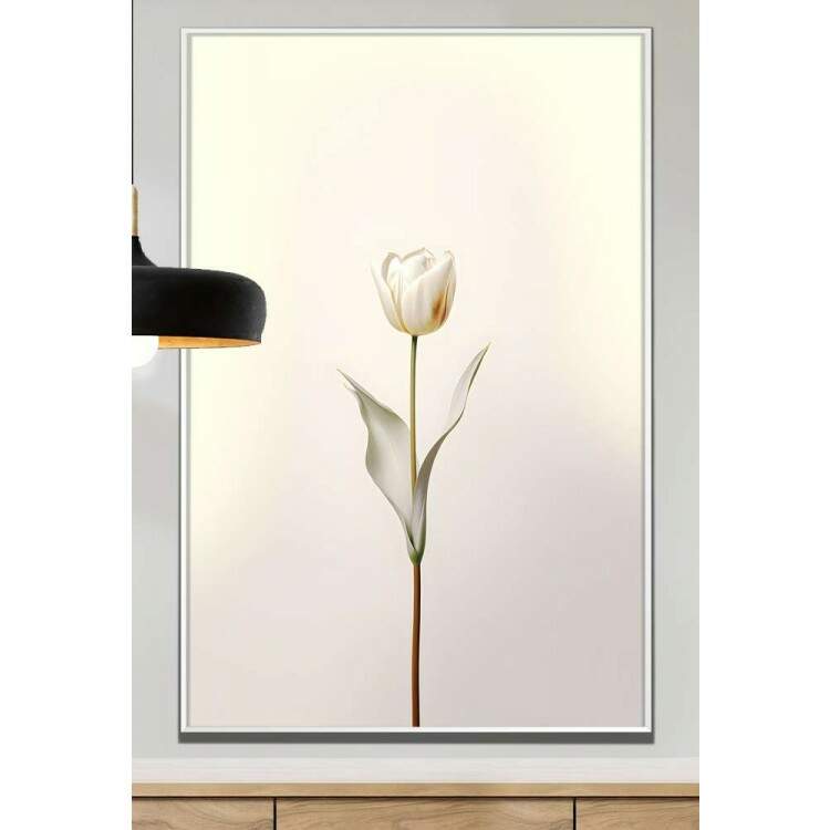 Quadro Decorativo Tulipa com Caule Dourado e Flores Brancas