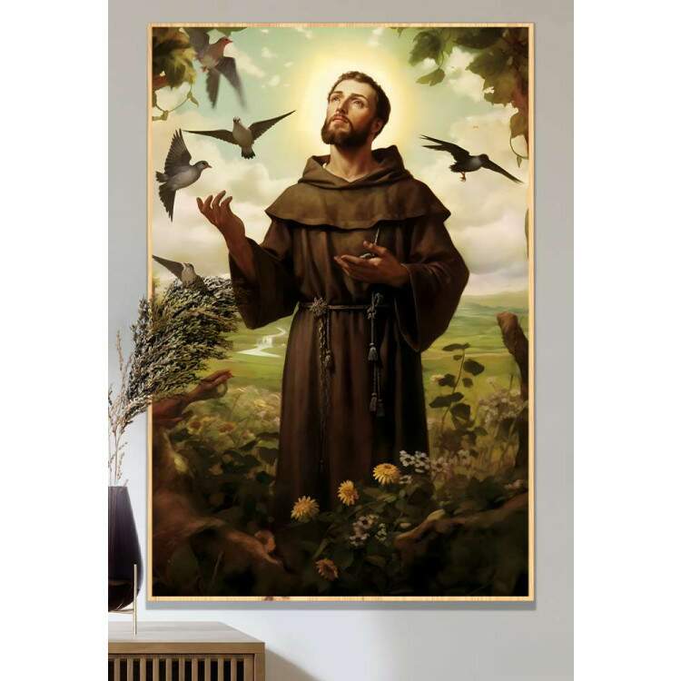 Quadro Decorativo Santo Antnio com Fundo de Natureza