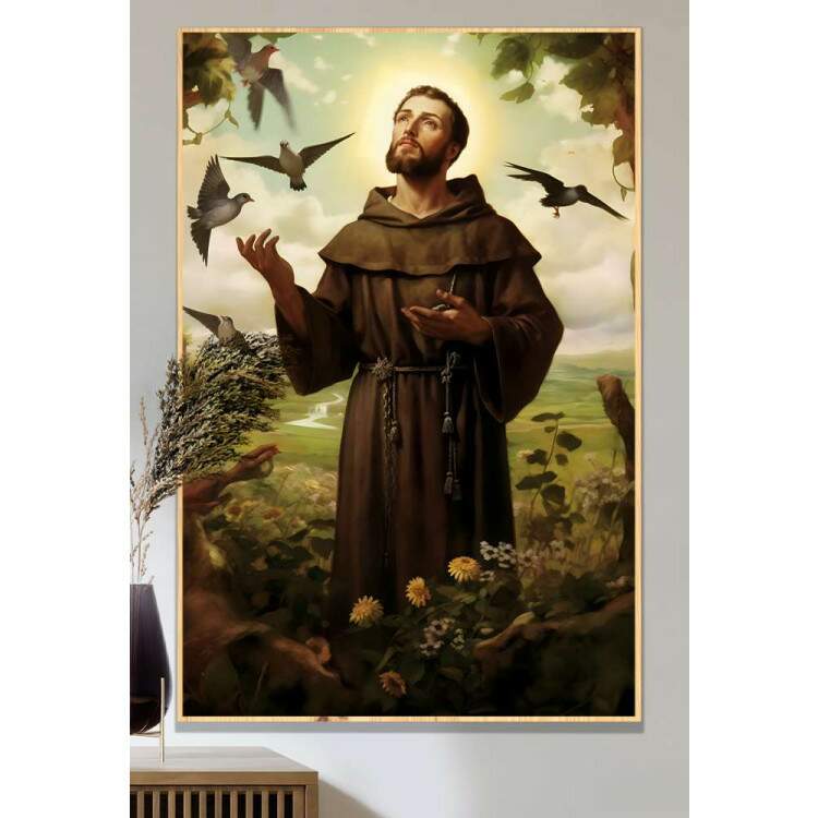 Quadro Decorativo Santo Antnio com Fundo de Natureza