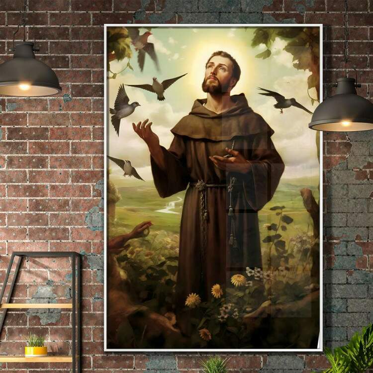 Quadro Decorativo Santo Antnio com Fundo de Natureza