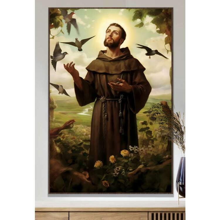 Quadro Decorativo Santo Antnio com Fundo de Natureza