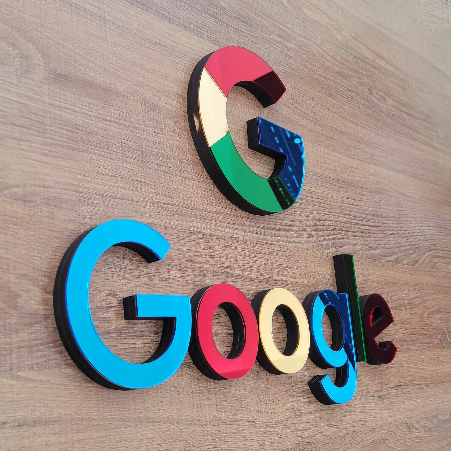 Logo Personalizado 3D Para Parede - Madeira com Espelho MF