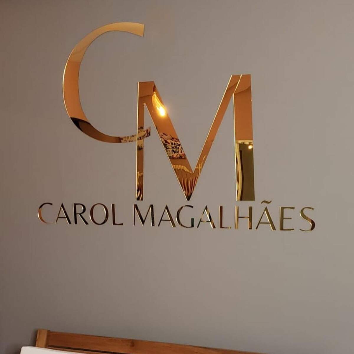 Logo Personalizado 3D Para Parede - Madeira com Espelho MF