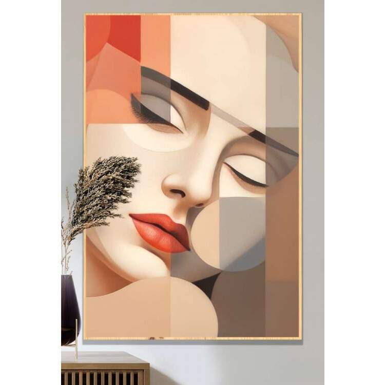 Quadro Decorativo Abstrato Rosto de Mulher Geomtrico