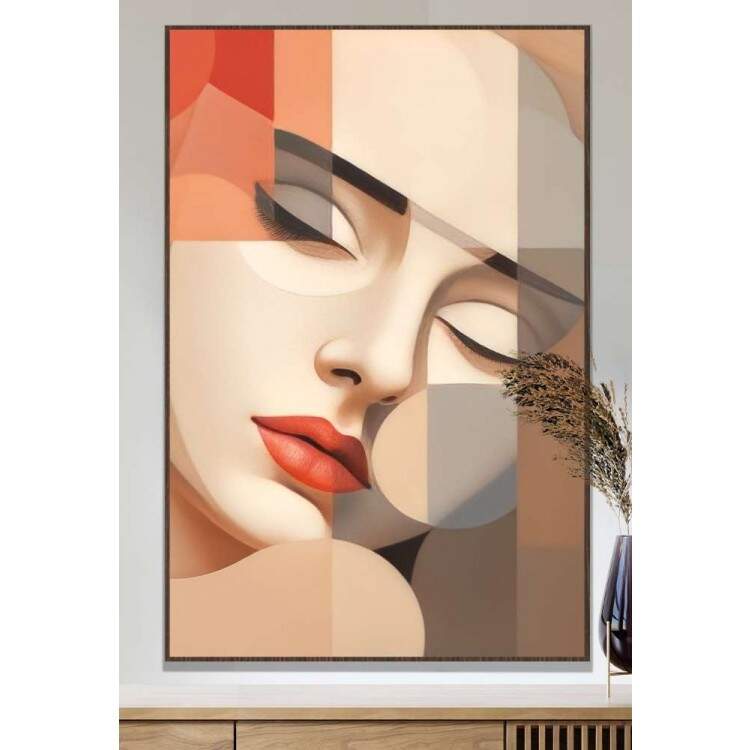 Quadro Decorativo Abstrato Rosto de Mulher Geomtrico